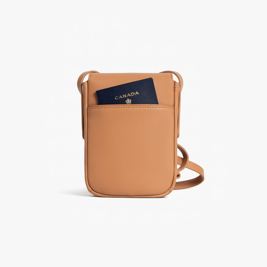 Saddle Tan (Vegan Leather) | Back view of Metro Mini Crossbody Saddle Tan