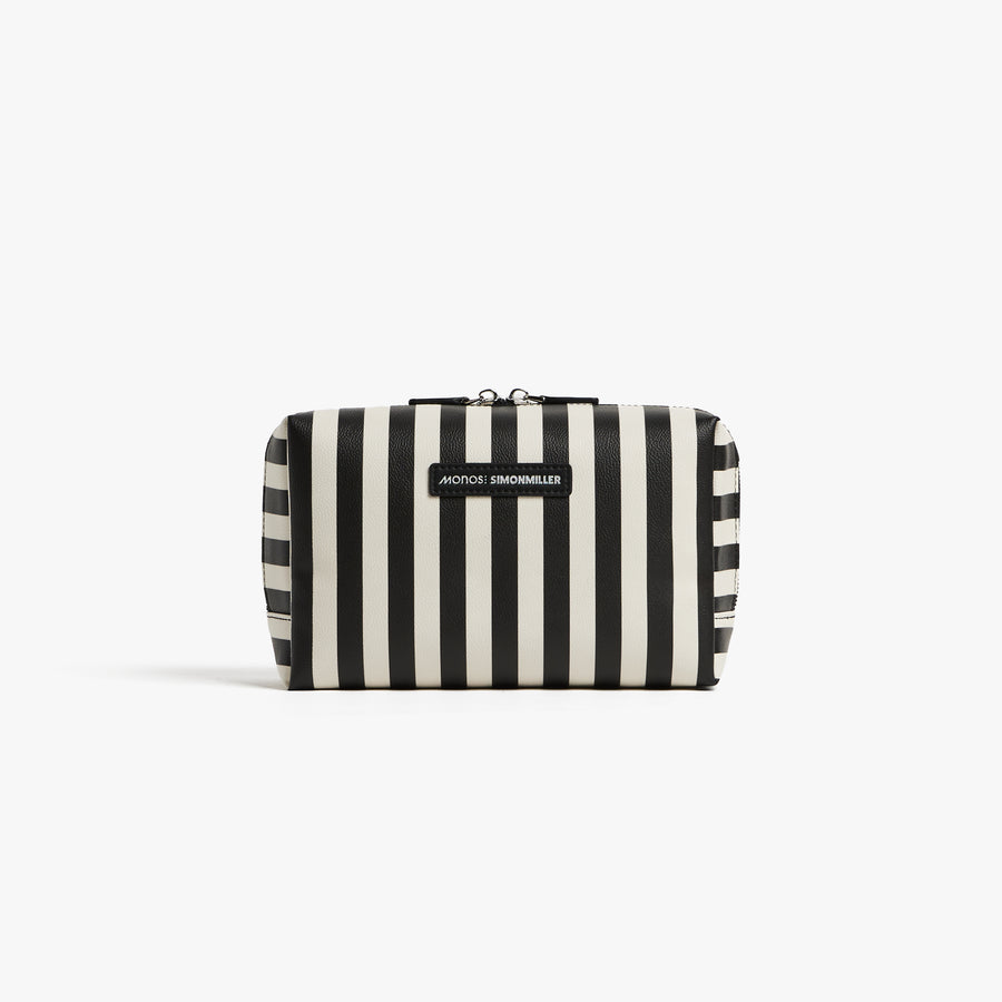 Large / Poplin Stripe Black | Front view of Metro Toiletry Case large in Poplin Stripe Black