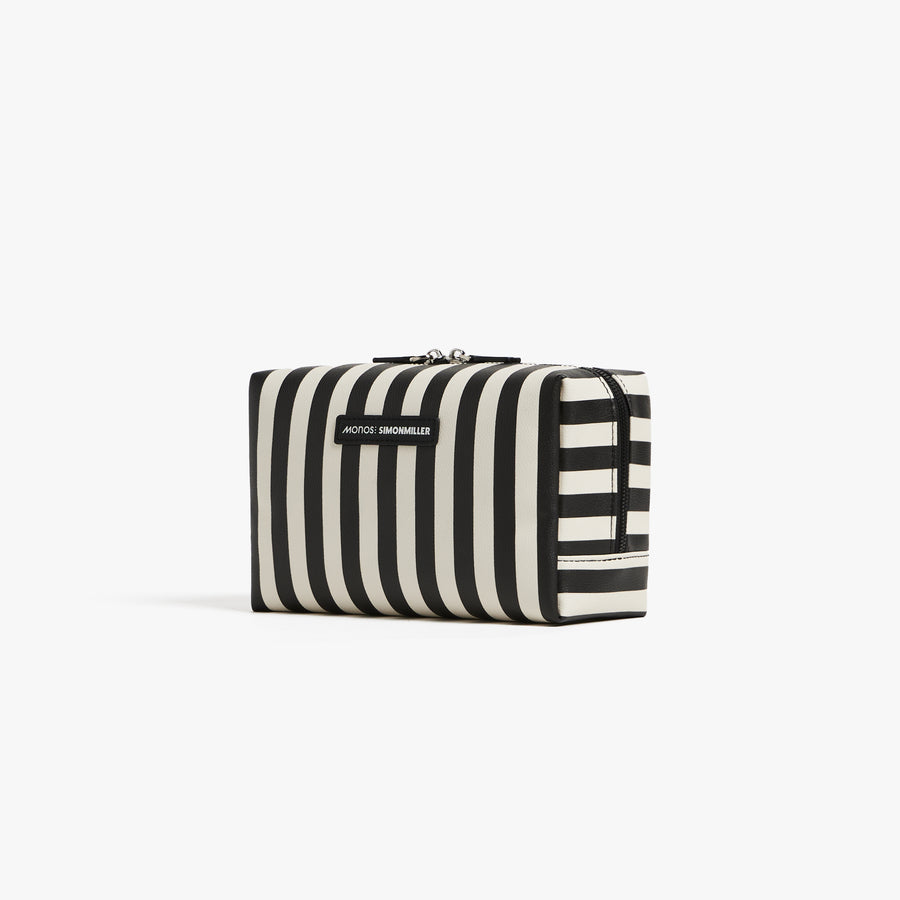 Large/ Poplin Stripe Black | Angled view of the Metro Toiletry Case large in Poplin Stripe Black
