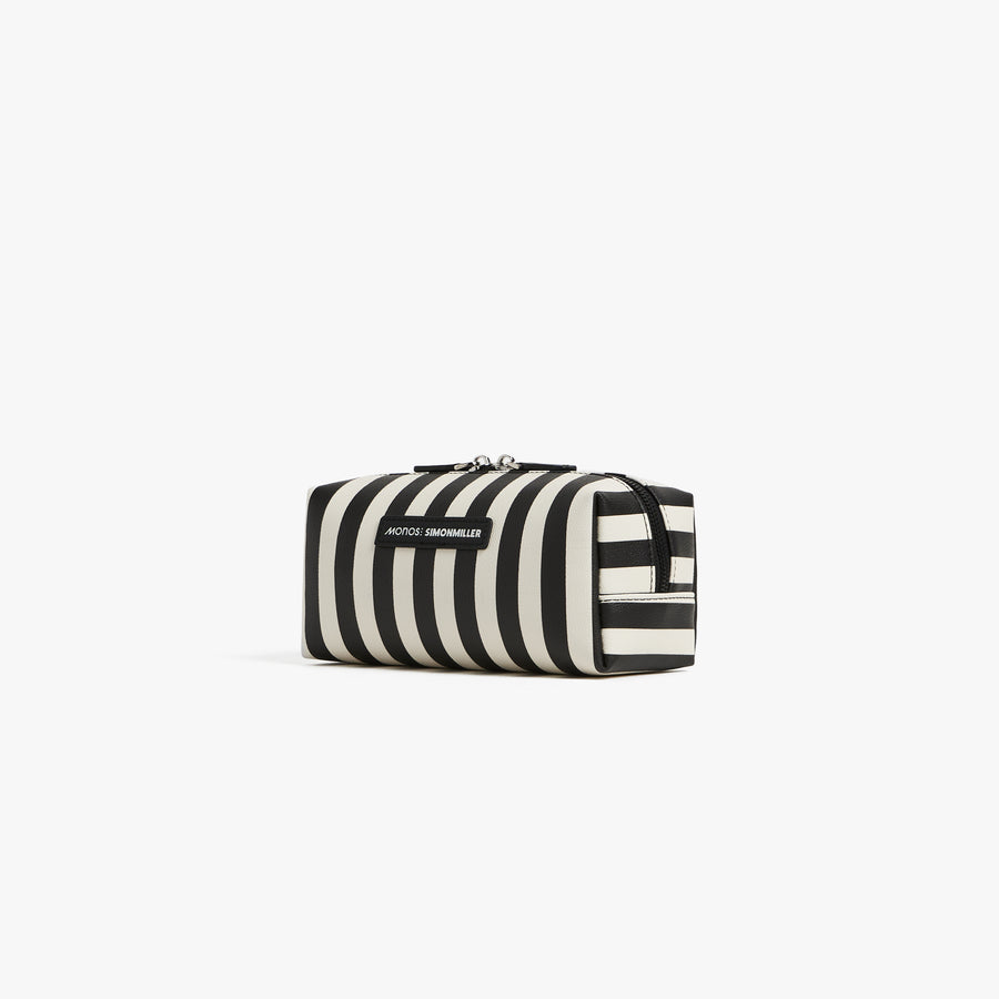 Small / Poplin Stripe Black | Angled view of the Metro Toiletry Case small in Poplin Stripe Black