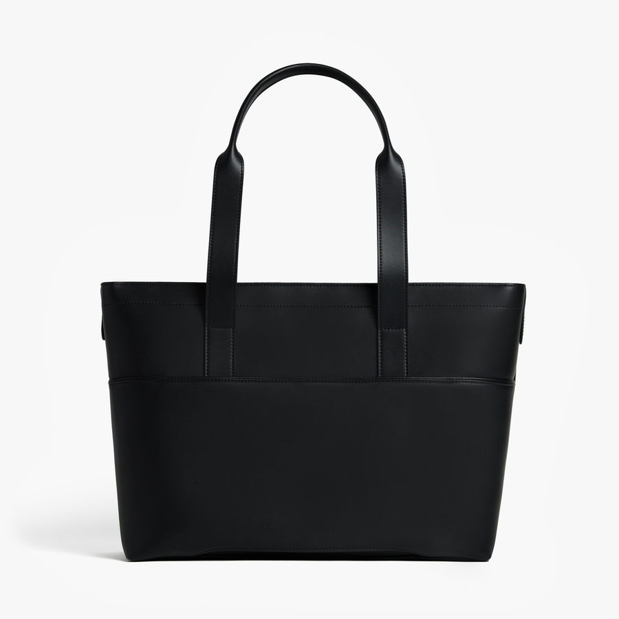 Carbon Black (Vegan Leather) | Back view of Metro Tote Carbon Black