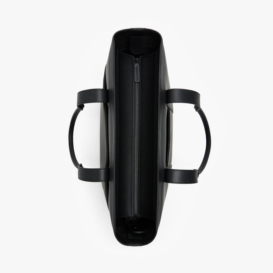 Carbon Black (Vegan Leather) | Top view of Metro Tote in Carbon Black