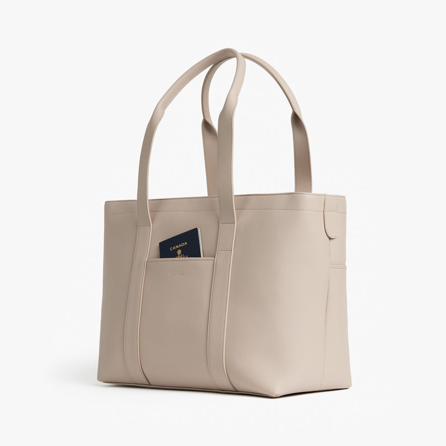 Ivory (Vegan Leather) | Angled view of Metro Tote in Ivory