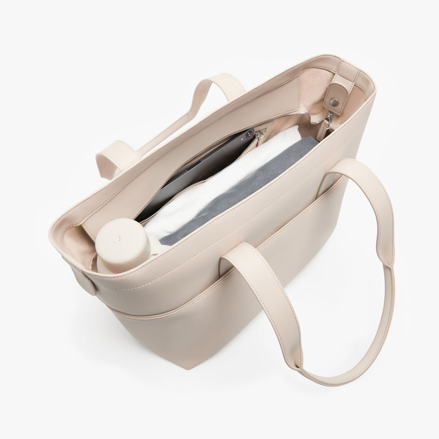 Ivory (Vegan Leather) | Angled view of Metro Tote in Ivory