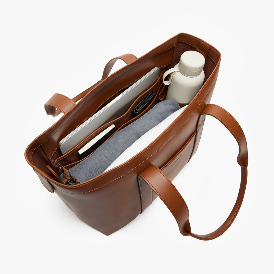 Mahogany (Vegan Leather) | Angled view of Metro Tote in Mahogany