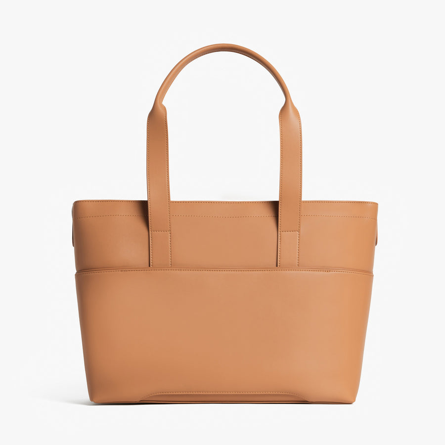 Saddle Tan (Vegan Leather) | Back view of Metro Tote Saddle Tan