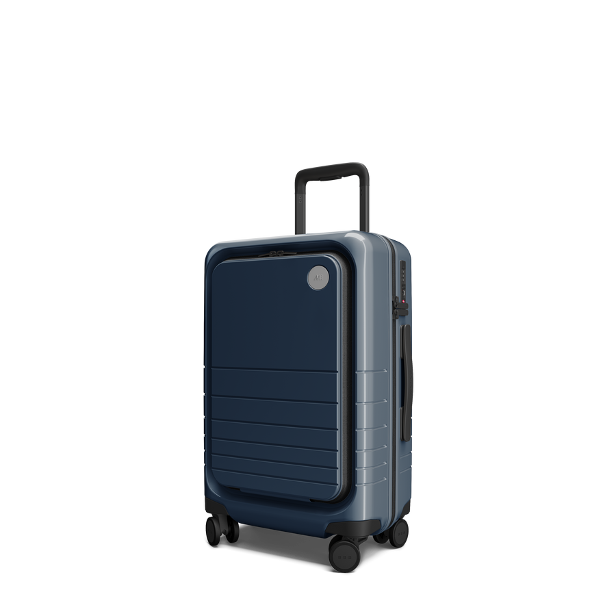 Arles Blue (Glossy) Hover | Angled view of Carry-On Pro in Arles Blue