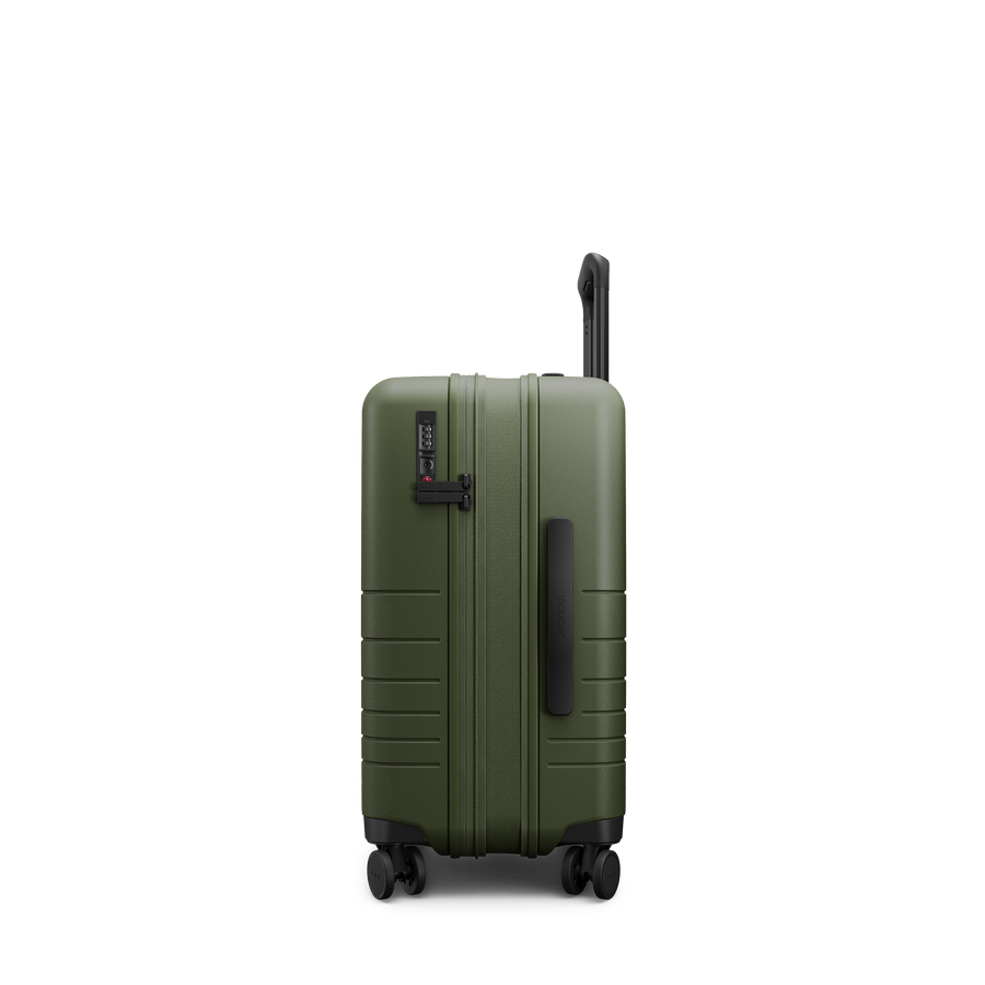 Olive Green Hover | Side view of Expandable Carry-On in Olive Green