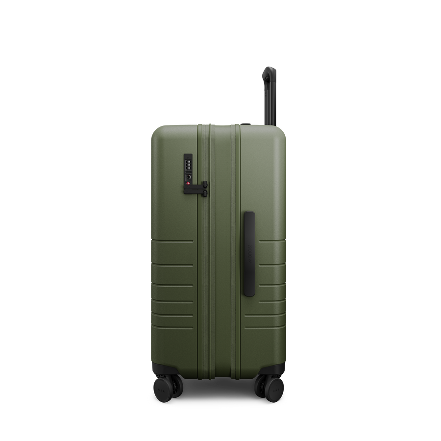 Olive Green Hover | Side view of Expandable Check-In Medium in Olive Green