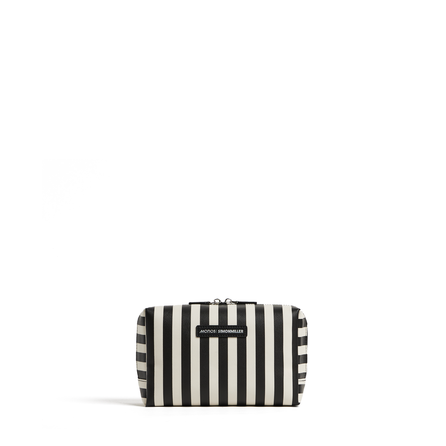 Large / Poplin Stripe Black Scaled | Front view of Metro Toiletry Case large in Poplin Stripe Black