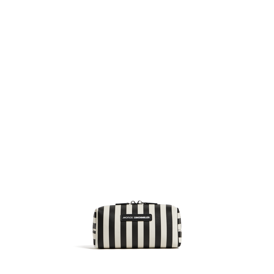 Small / Poplin Stripe Black Scaled | Front view of Metro Toiletry Case small in Poplin Stripe Black
