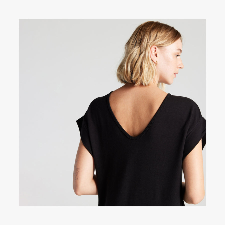 Black | Back view of woman in Sevilla Dress Black