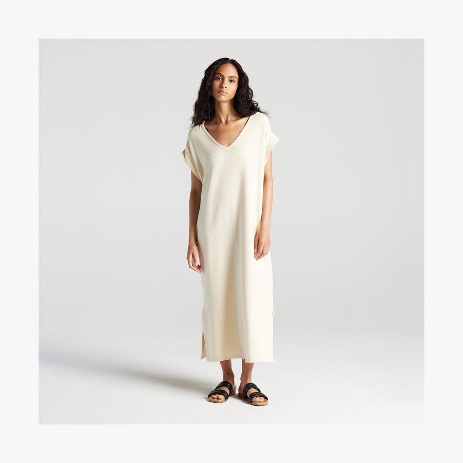 Cream | Full body front view of woman in Sevilla Dress Cream