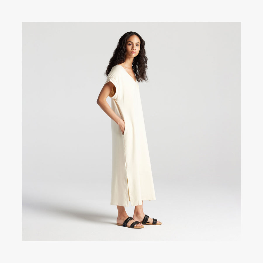 Cream | Full body side view of woman in Sevilla Dress Cream