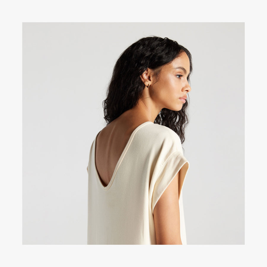 Cream | Back view of woman in Sevilla Dress Cream