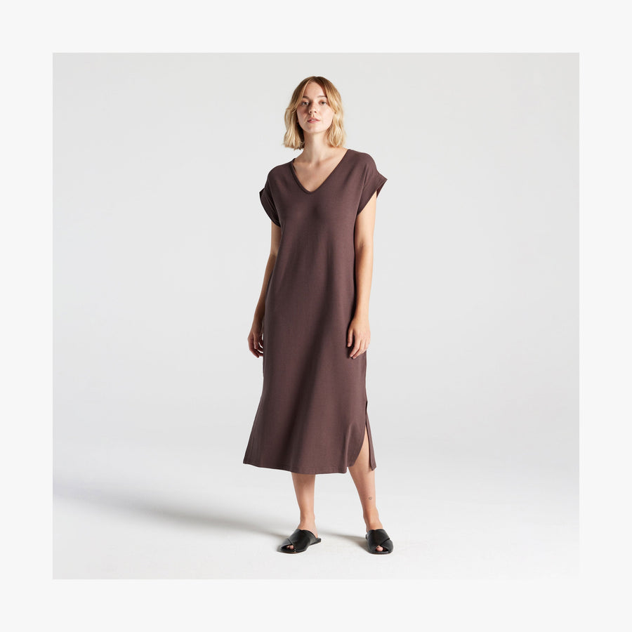 Espresso | Full body front view of woman in Sevilla Dress Espresso