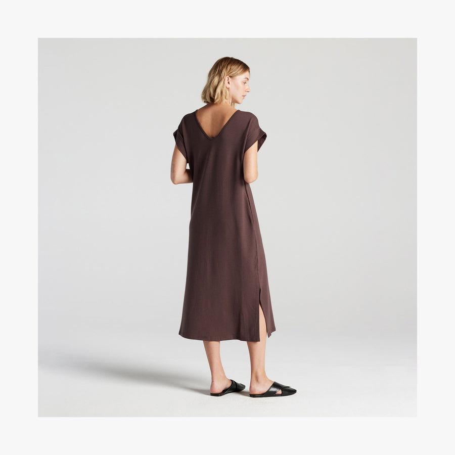 Espresso | Full body back view of woman in Sevilla Dress Espresso