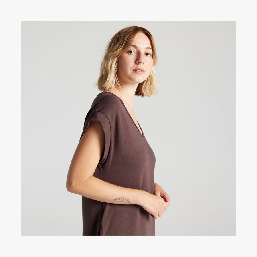 Espresso | Shoulder view of woman in Sevilla Dress Espresso