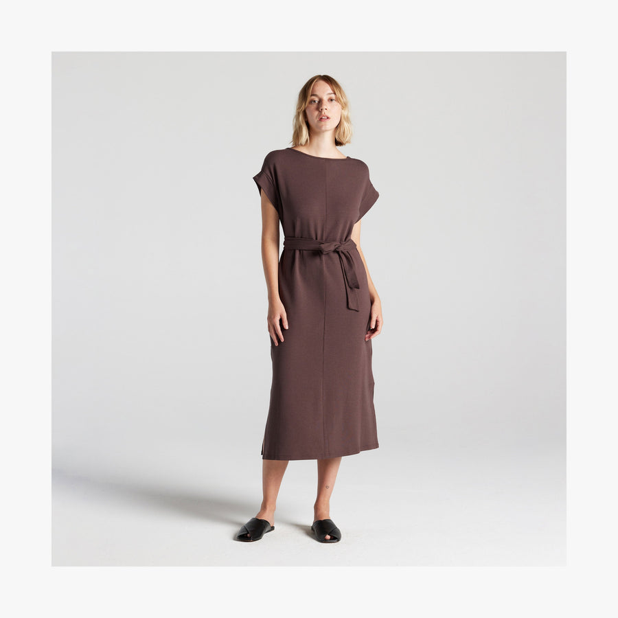 Espresso | Full body reversible front view of woman in Sevilla Dress Espresso