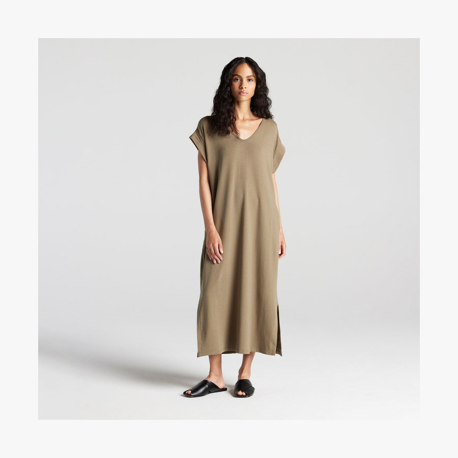 Moss | Full body front view of woman in Sevilla Dress Moss