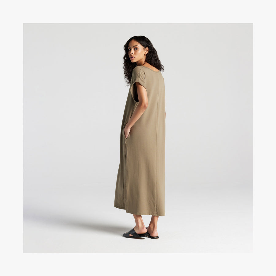 Moss | Full body back view of woman in Sevilla Dress Moss