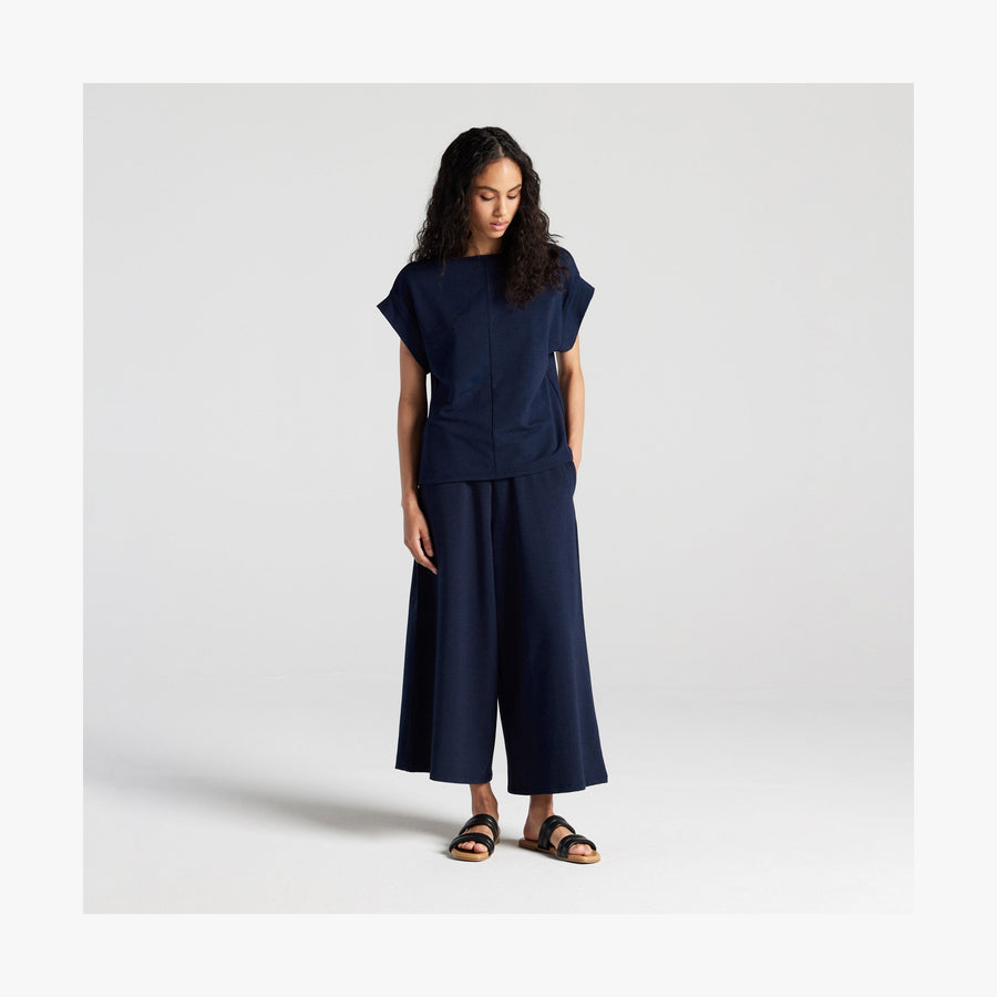 Navy | Full body front view of reversed Sevilla Top in Navy