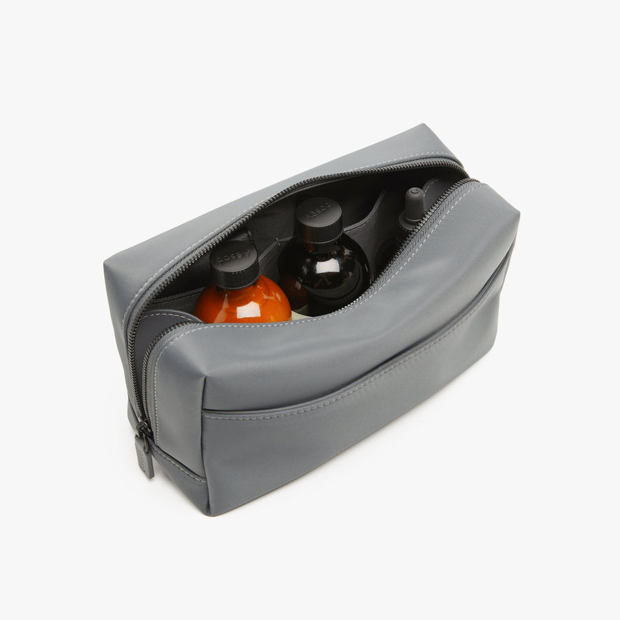 Large / Dover Grey | Interior back view of Metro Toiletry Case Large in Dover Grey