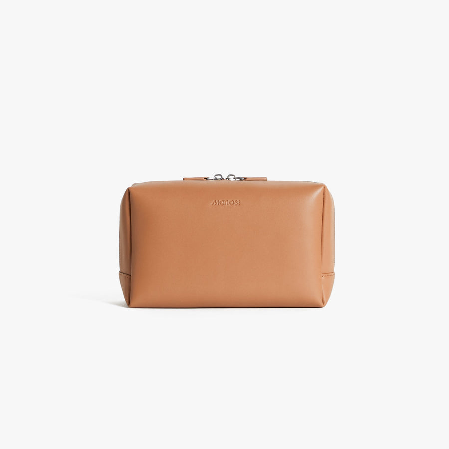 Large / Saddle Tan (Vegan Leather) | Front view of Metro Toiletry Case Large in Saddle Tan
