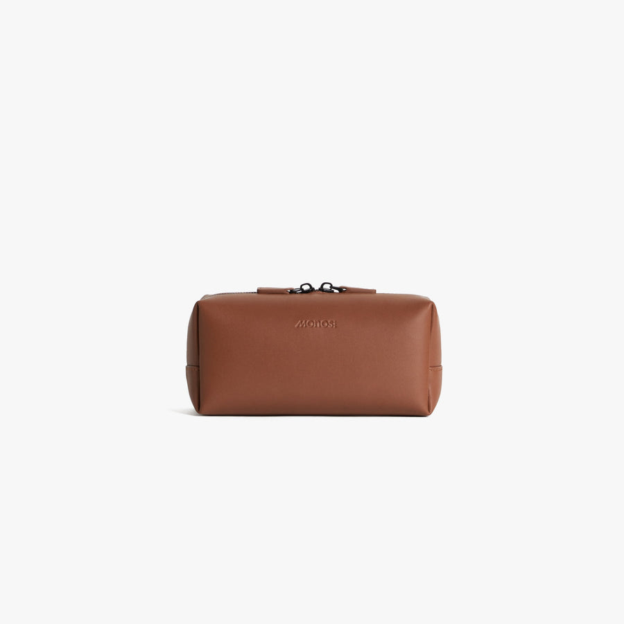 Small / Mahogany (Vegan Leather) | Front view of Metro Toiletry Case Small in Mahogany