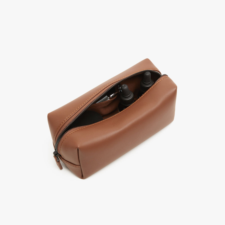 Small / Mahogany (Vegan Leather) | Interior back view of Metro Toiletry Case Small in Mahogany